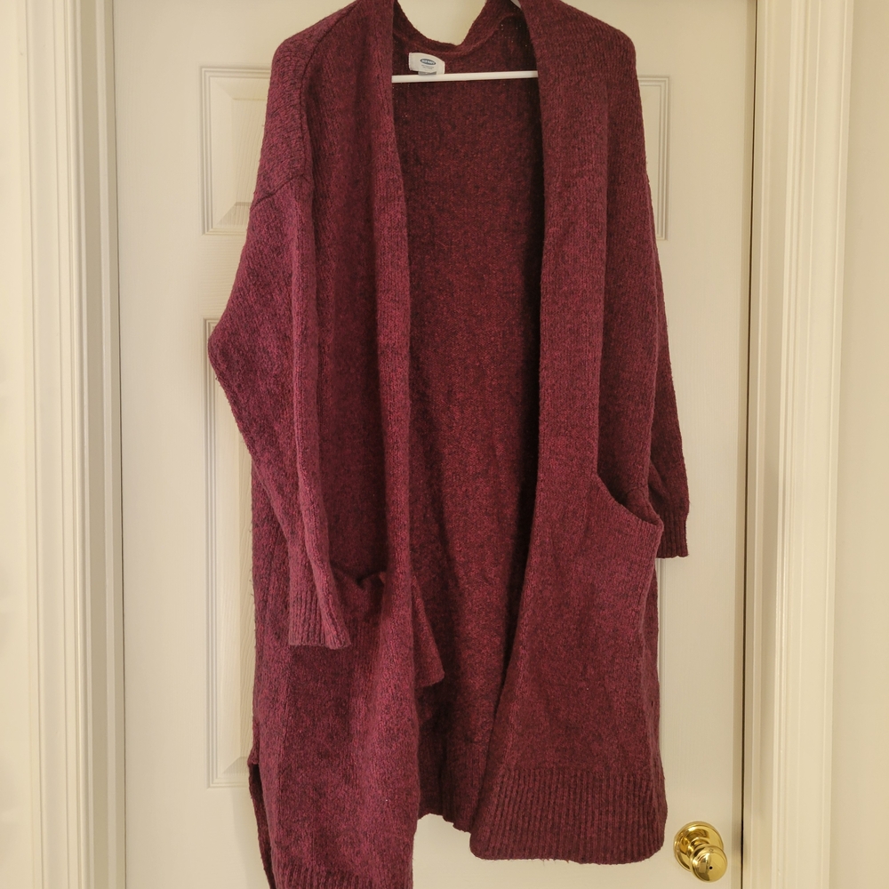 Old Navy Women's Maroon Open Front Long Cardigan